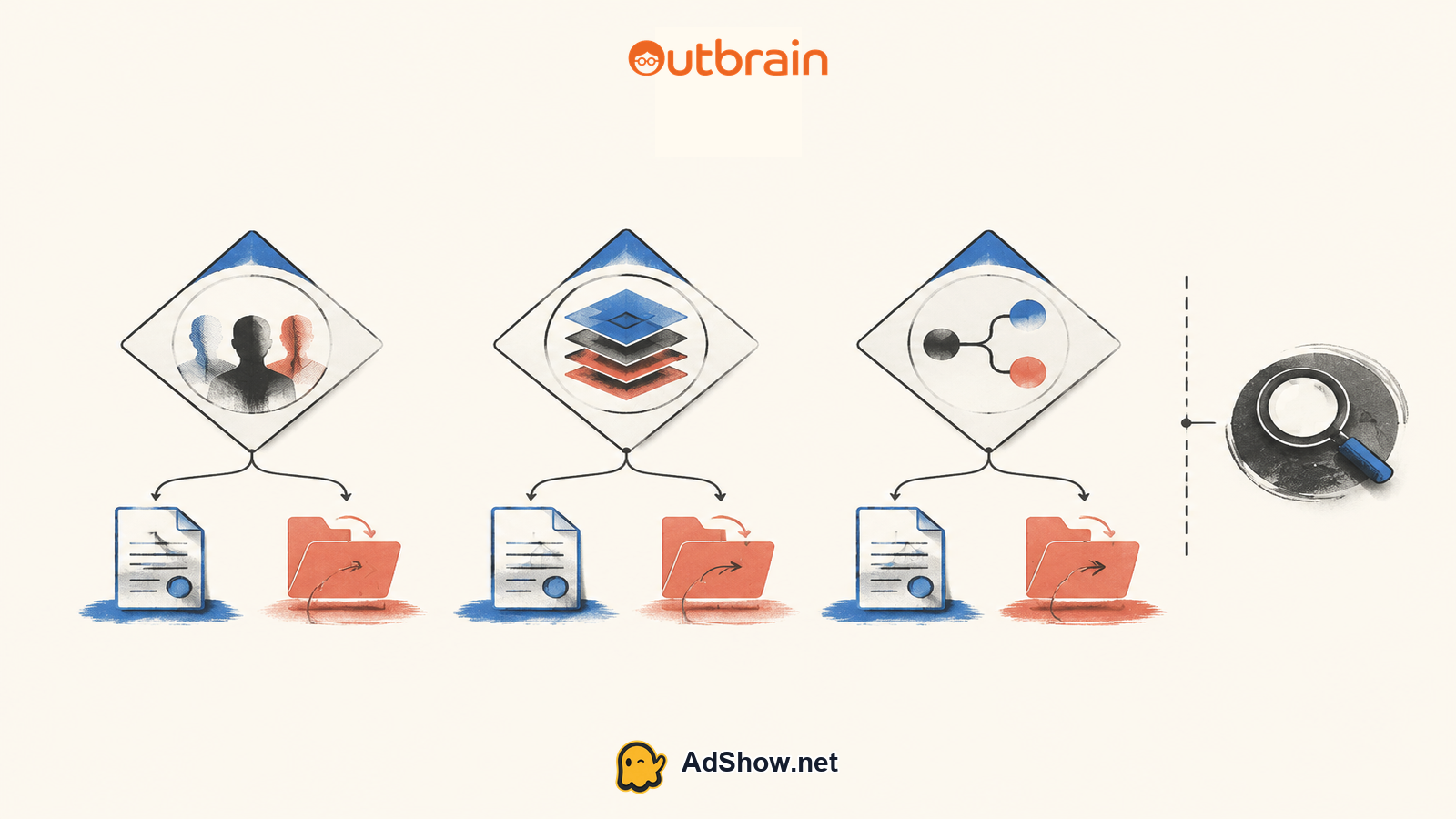 Outbrain account workflow comparison Outbrain agency account versus self-serve pre-funding decision diagram